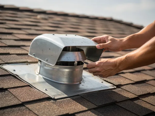 San Juan Capistrano Dryer Vent Cleaning certified technician safely cleaning a roof-mounted dryer vent in San Juan Capistrano