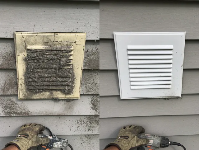 San Juan Capistrano Dryer Vent Cleaning technician installing high-quality dryer vent cover at a residential property in San Juan Capistrano